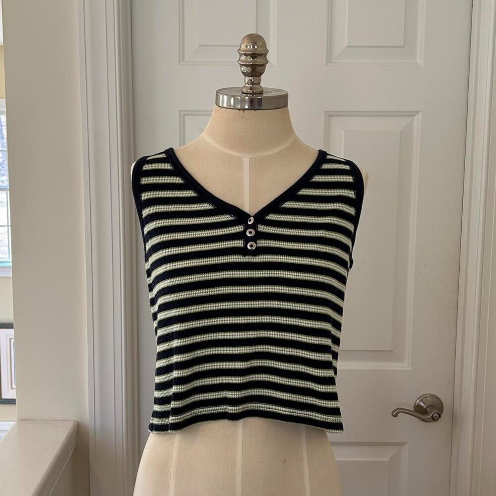 REFERENCE POINT cropped green and blue striped top